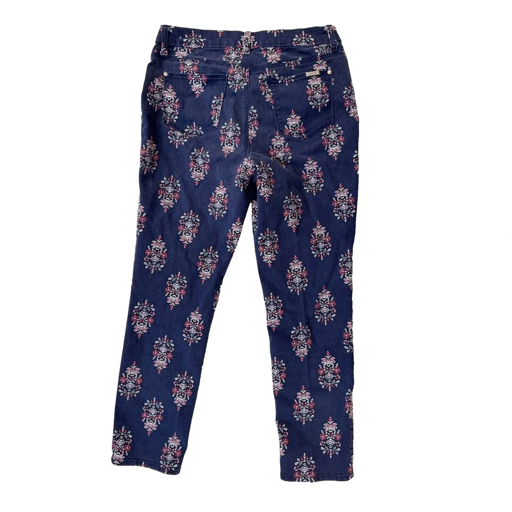 Chico's Floral Print Jeans Womens 28 Navy‎ So Slimming Girlfriend Ankle Boho